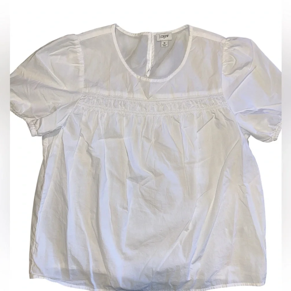 J. Crew Classic White Blouse with Puff Sleeves
